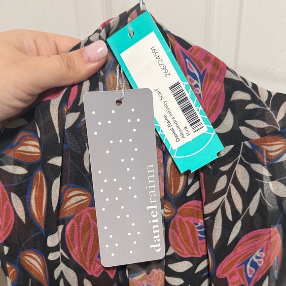 Daniel Rainn Black Infinity Scarf with Pink and Orange Floral Print - Picture 2 of 5